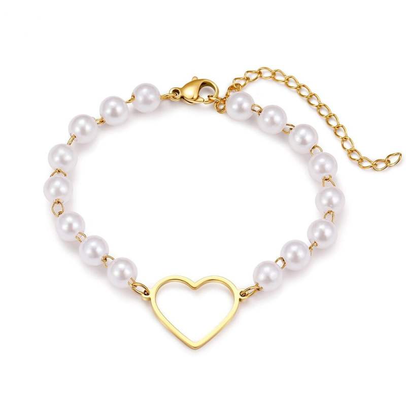 Bracelet Coeur Perles en Acier Inoxydable