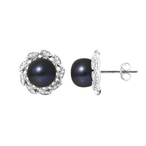 Boucles d'Oreilles Corolle Perles  Black Tahiti