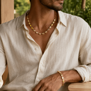 Parure Homme – Grains de Café Dorés