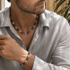 Parure Homme – Grains de Café Noir & Gris