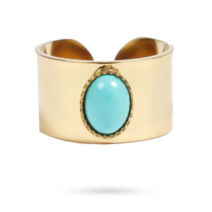 Bague Anna – Acier Doré & Pierre Naturelle Turquoise