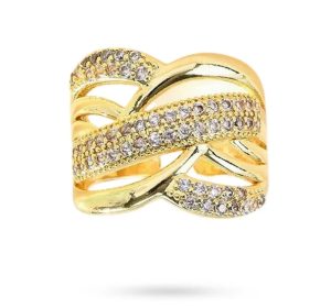 Bague Dorée Éclats Croisés – Zirconiums & Élégance Ajustable