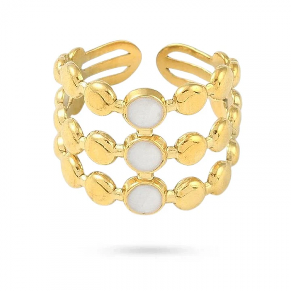 Bague Élina – Acier Doré et Pierre de Lune