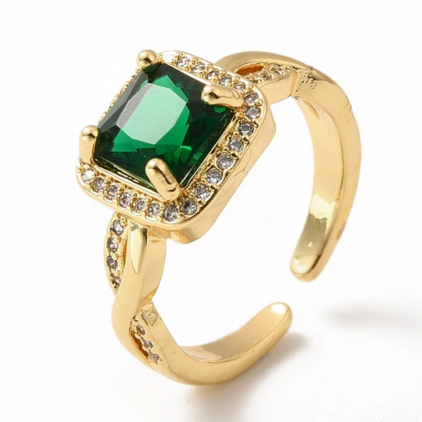 Bague Émeraude Royale – Réglable & Plaqué Or