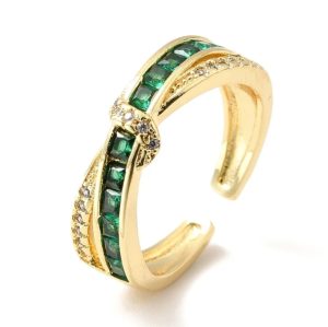 Bague Entrelacée Émeraude & Zircon – Plaqué Or