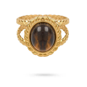 Bague Impériale – Acier Inoxydable Doré & Œil de Tigre Naturel