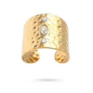 Bague Soline – Acier Doré & Oxydes Blancs