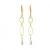 Boucles d’Oreilles Acier Doré, Gemme Blanche et Pompon