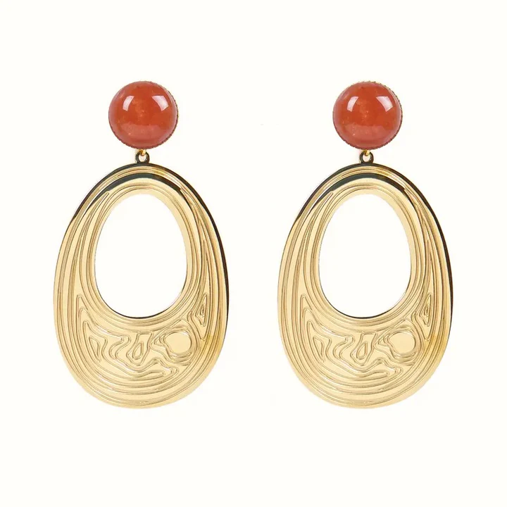 Boucles d'oreilles losanges porcelaine noire et or, créoles céramique et acier inoxydable doré