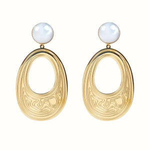 Boucles d’Oreilles Marie – Acier Inoxydable Doré & Nacre