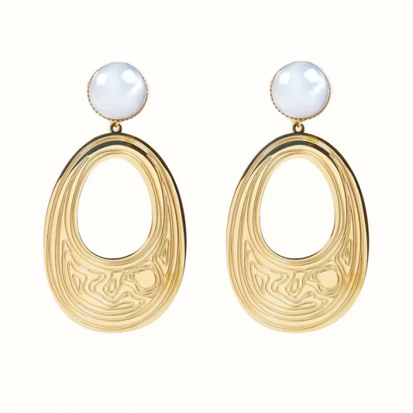 Boucles d’Oreilles Marie – Acier Inoxydable Doré & Nacre
