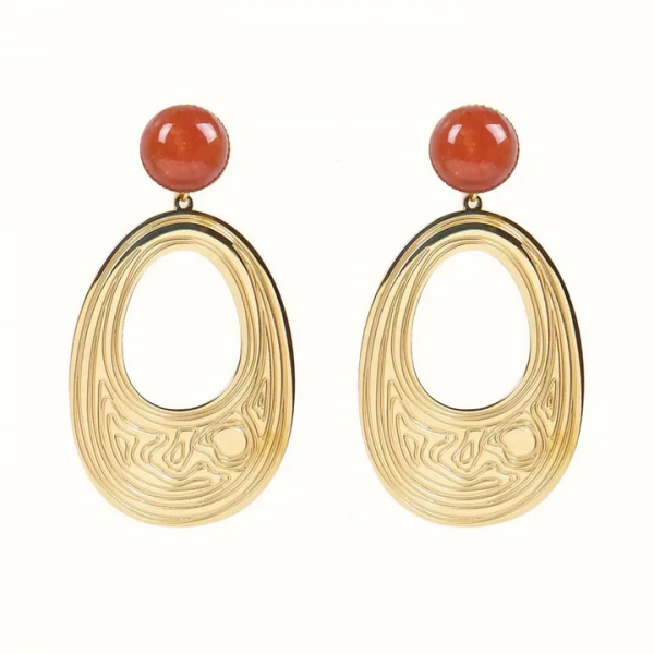 Boucles d’Oreilles Marie – Acier Inoxydable Doré & Pierre de Soleil