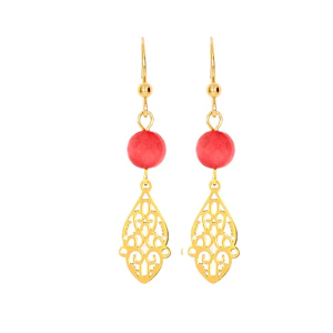 Boucles d’Oreilles Orientales Dorées – Pierre Naturelle Rouge