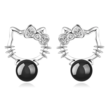 Boucles d'oreilles enfant – Hello Perle Noire en Argent 925