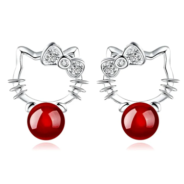 Boucles d'oreilles enfant – Hello Perle Rouge en Argent 925