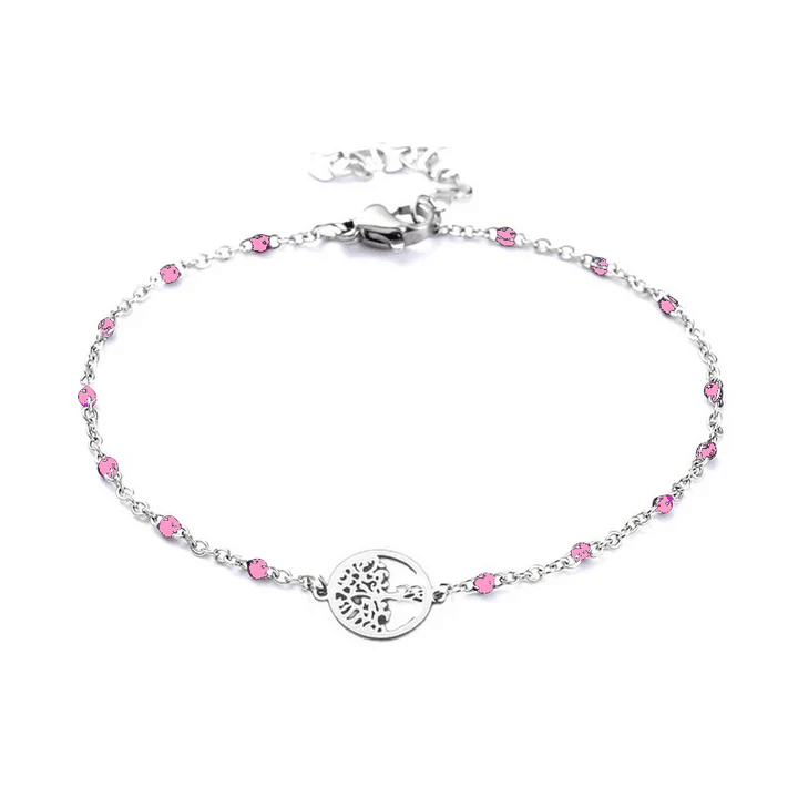 Bracelet Fin Doré Avec Arbre De Vie Et Cristaux - Acier Inoxydable - Chaîne Ajustable - Bijou Délicat Femme