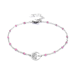 Bracelet Arbre de Vie – Acier Inoxydable & Cristaux Roses