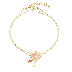 Bracelet Éclat de Rhodonite – Acier Doré & Pierre Naturelle