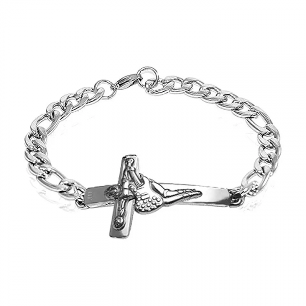 Bracelet Gourmette Homme – Croix & Guitare