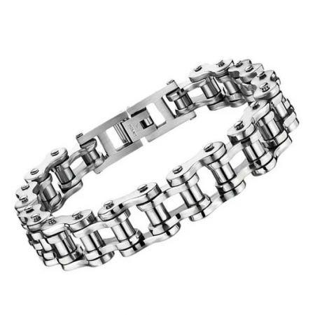 Bracelet Homme Carador cuir noir et plaque acier noir et argenté