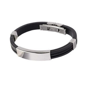Bracelet Homme Acier & Cuir Noir