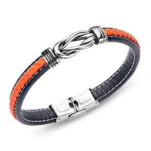 Bracelet Homme – Cuir Orange & Acier Entrelacé