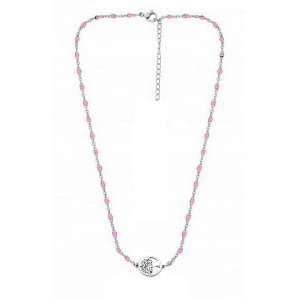 Collier Arbre de Vie & Perles Roses – Acier Inoxydable