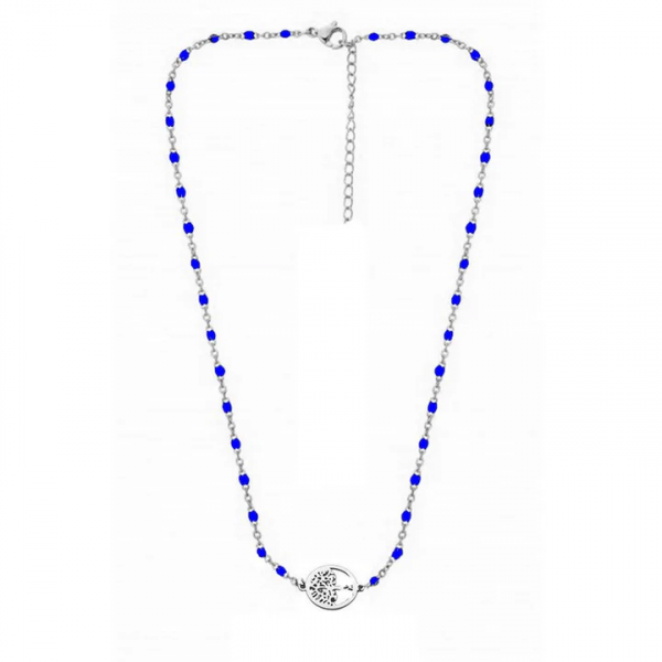Collier Arbre de Vie – Perles Bleues & Acier Inoxydable