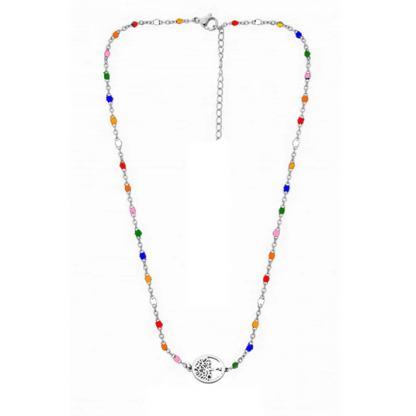 Collier Arbre de Vie – Perles Multicolores & Acier Inoxydable