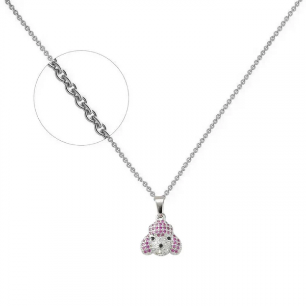Collier Enfant – Petit Caniche Rose en Rhodium