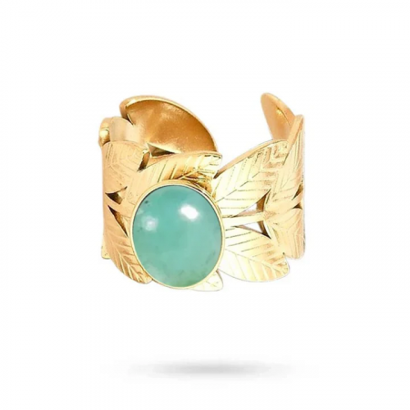 Bague Acier Doré Amazonite