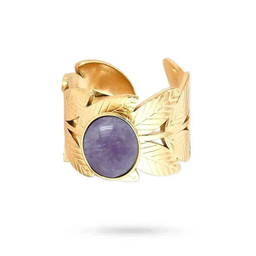 Bague Acier Doré Améthyste