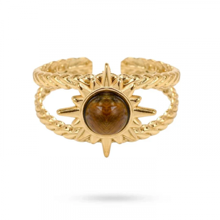 Bague Acier Doré & Oeil de Tigre