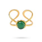 Bague Acier Doré & Onyx Verte