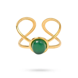 Bague Acier Doré & Onyx Verte