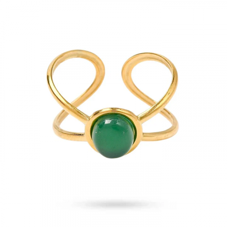 Bague Acier Doré & Onyx Verte