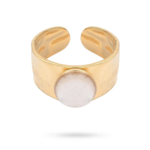 Bague Acier Doré & Pierre de Jade