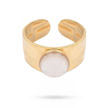 Bague Acier Doré & Pierre de Jade
