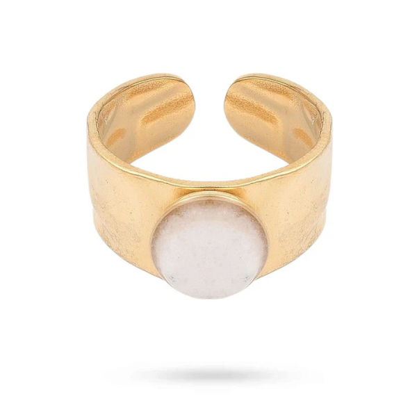Bague Acier Doré & Pierre de Jade