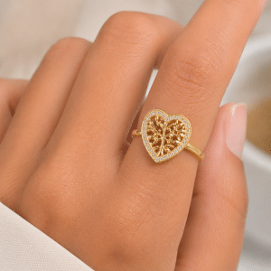 Bague Coeur Arbre de Vie Zirconiums Plaqué Or