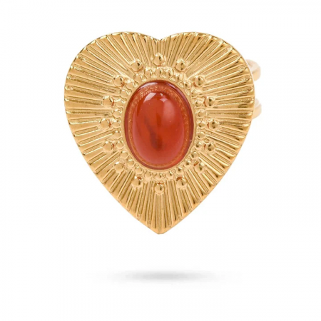 Bague Coeur Doré Pierre Naturelle Cornaline