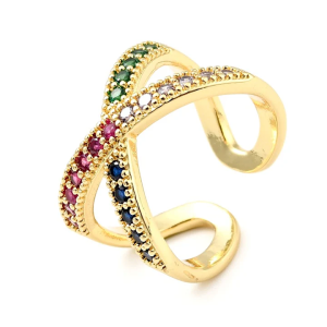 Bague Entrelacée Multicolore – Plaqué Or