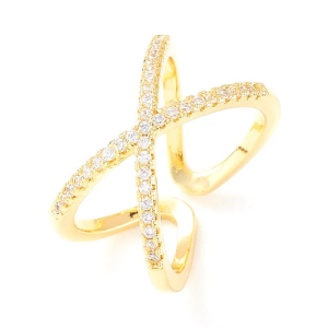 Bague Femme Design Croisé Zirconiums Plaqué Or