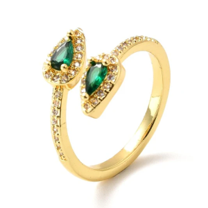 Bague Femme Duo Larme Zirconiums Verts, Plaqué Or