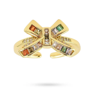 Bague Femme Noeud Elégant Zirconiums Multicolores