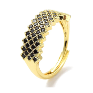 Bague Femme Réglable Plaqué or Zircons Noirs