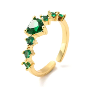 Bague Femme – Cœur Zirconium Vert & Plaqué Or