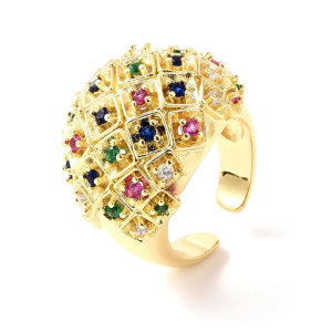 Bague Femme – Dôme Plaqué Or Zirconiums