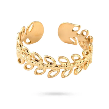 Bague Feuillage Doré – Acier Inoxydable