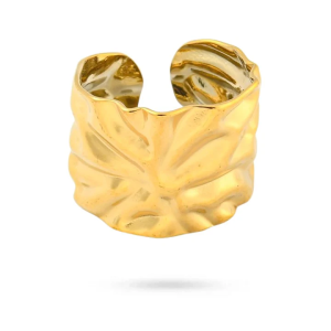 Bague Manchette Feuille – Acier Inoxydable Doré